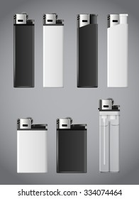 Realistic white and black fire lighters. Vector set