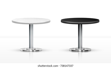 Realistic White And Black One Leg Round Tables. EPS10 Vector