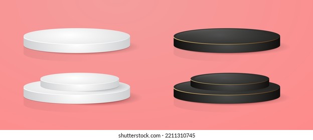 Realistic white and black product podium showcase