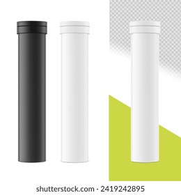 Realistic white and black round container. Vector illustration isolated on white and color background. Can be use for your design, advertising, promo and etc. EPS10.	