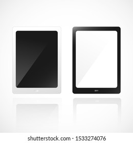 Realistic white and black tablet isolated on white background. Empty screen for display product mock up. Vector illustrator.