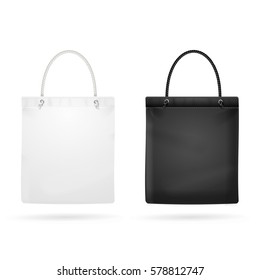 Realistic White and Black Template Blank Fabric Cloth Tote Bag Empty Mock Up Design Element. Vector illustration