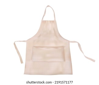 Realistic white blank apron mockup with fabric texture isolated from background. Vector protective cooking cloth template. Restaurant chef, waiter or barman uniform mock up for branding.