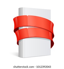 Realistic White Blank book wrapped in ribbon for presentation. Vector illustration