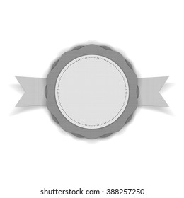 Realistic white blank Emblem on Ribbon. Vector Illustration