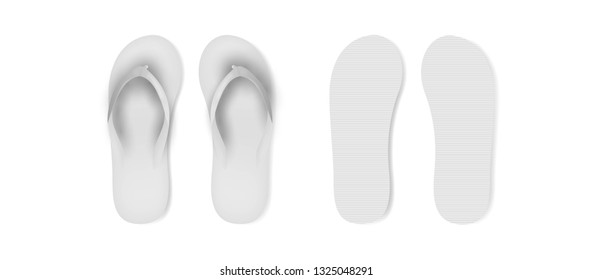 Realistic White Blank Empty Flip Flop Set Closeup Isolated on White Background.