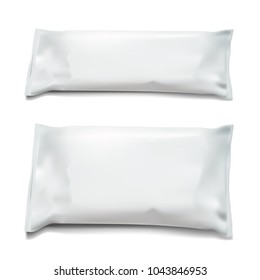 Realistic White Blank Flow Pack Package. EPS10 Vector
