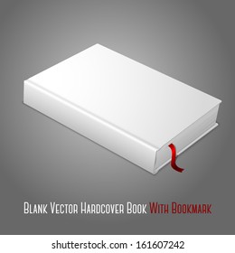 Realistic white blank hardcover book with red bookmark. Isolated on grey background for design and branding. Vector