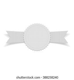 Realistic white blank Label on Ribbon. Vector Illustration