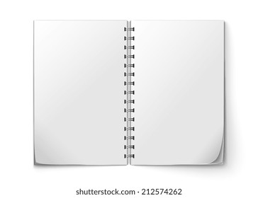 Realistic white blank open notepad isolated on white background vector illustration
