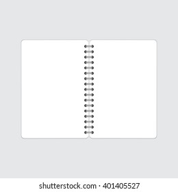 Realistic white blank open notepad isolated on white background vector illustration