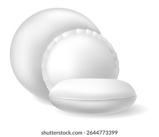 Realistic white blank packaging set for hygiene products or cosmetics is standing on white background, ready for your design, round and oval shapes, 3d vector mock up