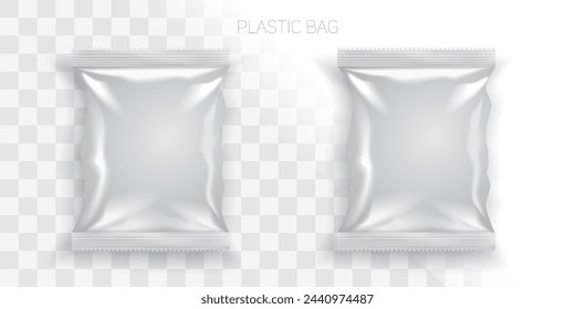 Realistic white blank packaging template made of foil and plastic. Product package mockup
