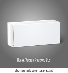 Realistic white blank paper package box. Isolated on grey background for design and branding. Vector 