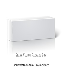 Realistic white blank paper package box. Isolated on white background with reflection, for design and branding. Vector