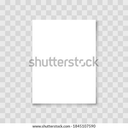 Realistic white blank paper with shadow. Paper page A4 format. Mockup of paper sheet on transparent background. Vector
