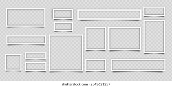 conjunto de coleção de quadros de foto em branco realista. com efeito de sombra realista para cartaz mockup quadro de foto vazio isolado no fundo transparente