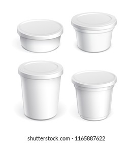 Realistic White blank plastic container for yogurt, jams and other products. Vector illustration