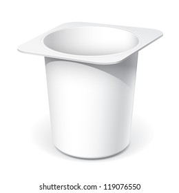 Realistic White blank plastic container for yogurt, jams and other products. Vector illustration