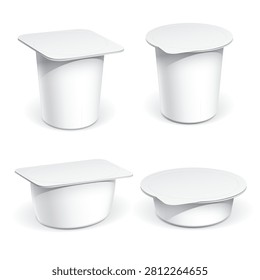 Realistic White blank plastic container for yogurt, jams and other products. Vector illustration