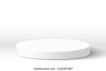 Realistic white blank product podium scene isolated on white background. Abstract mock up scene. Geometric shape podium with copy space for products branding. 3d vector illustration background