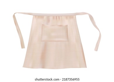 Realistic white blank short apron mockup with fabric texture isolated from background. Vector protective cooking cloth template. Restaurant chef, waiter or barman uniform mock up for branding.