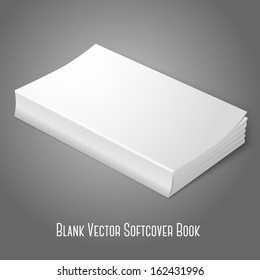 Realistic white blank softcover book. Isolated on grey background for your design or branding. Vector