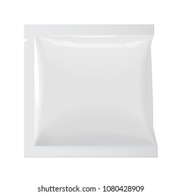 Realistic White Blank template Packaging Foil wet wipes Pouch Medicine. Food Packing Coffee, Salt, Sugar, Pepper, Spices, Sweets. Template For Mock up Your Design. Vector illustration