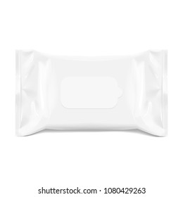 Realistic White Blank template Packaging Foil for wet wipes. realistic foil package. Package for food. Template For Mock up Your Design. 3D illustration. Vector illustration