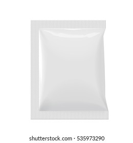 Realistic White Blank template Packaging Foil wet wipes Pouch Medicine. Food Packing Coffee, Salt, Sugar, Pepper, Spices, Sweets. Template For Mock up Your Design. vector illustration.