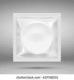 Realistic White Blank template Packaging of Condom.