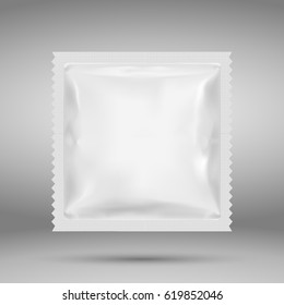Realistic White Blank template Packaging Foil wet wipes. Food Packing Coffee, Salt, Sugar, species