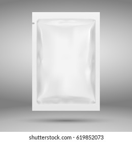 Realistic White Blank template Packaging Foil wet wipes. Food Packing Coffee, Salt, Sugar, species.