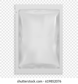 Realistic White Blank template Packaging Foil wet wipes. Food Packing Coffee, Salt, Sugar, species