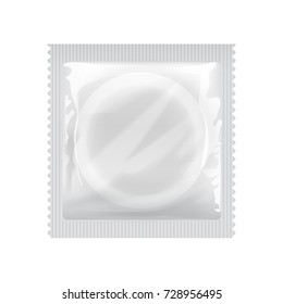 Realistic White Blank template Packaging with a condom for your design and logo. Vector Mock Up illustration for your design