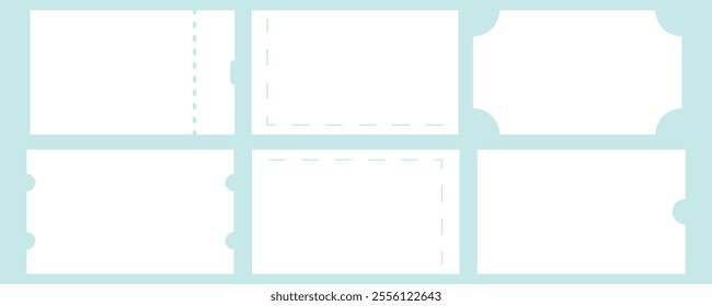 Realistic White Blank Ticket Set for Concert, Boarding, Lottery, Movie, and Coupon Mockup