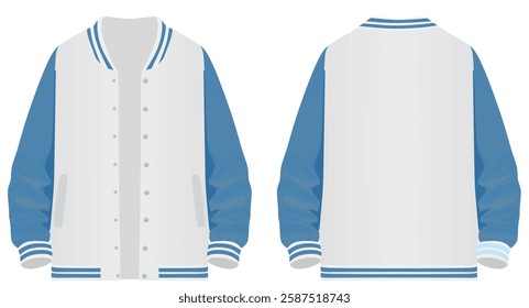 Realistic white and blue baseball jacket, vector