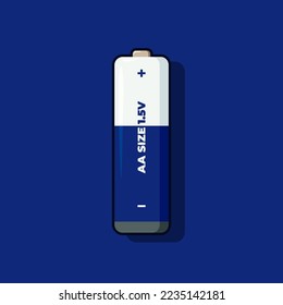 Batería realista tamaño AA de 1.5 voltios en color blanco y azul, ilustración vectorial en estilo moderno, aislado en el fondo fresco coincidente. Recursos gráficos planos 3D editables para muchos fines.