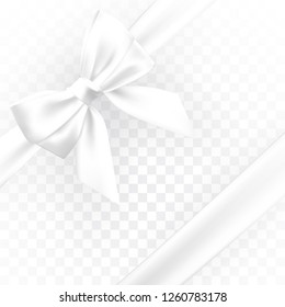 Realistic white bow. Element for decoration gifts, greetings, holidays. Vector illustration.