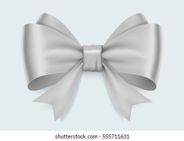 Realistic white bow isolated on white background. Vector illusatraion
