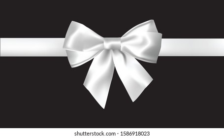 Realistic white bow on white background. Vector illustration.