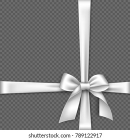 Realistic white bow and ribbon. Element for decoration gifts, greetings, holidays. Vector illustration.