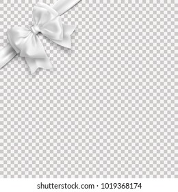 Realistic white bow with ribbon. Vector without background.