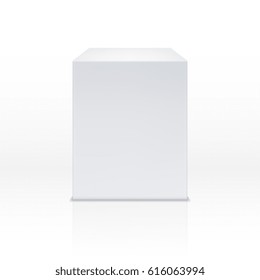 Realistic white box, cube, 3d podium, blank pedestal vector illustration. White podium or platform, illustration of geometric pedestal podium