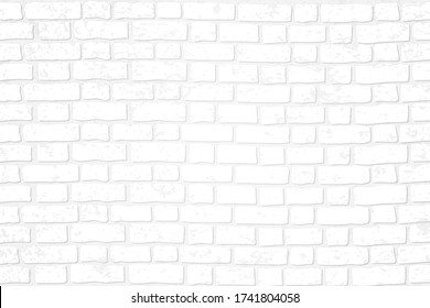 Realistic white brick wall background. Distressed overlay texture of old brickwork, grunge abstract halftone pattern. Texture for template, layout, poster, fabric and different print production.