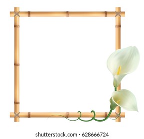 Realistic white calla lily, bamboo frame. "Admire your beauty".