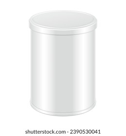 Realistic White Can. Can for different products With Lid. Tin can Isolated On White Background. Template For Mockup Your Design. Vector illustration.