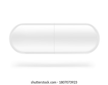 Realistic white capsule with two halves mockup. Vector illustration isolated on white background. Can be used for medical and cosmetic. EPS10.	