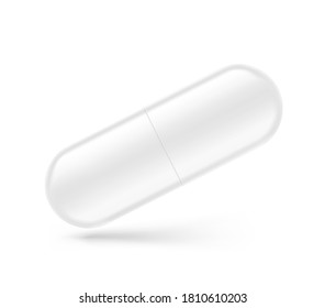 Realistic white capsule with two halves mockup. Vector illustration isolated on white background. Can be used for medical and cosmetic. EPS10.	