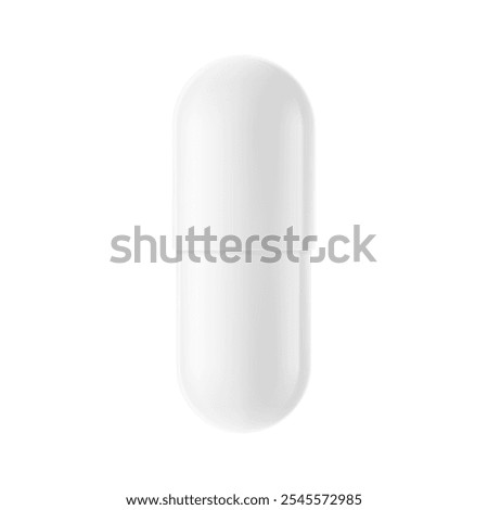 Realistic white capsule with two halves mockup. Vector illustration isolated on white background. Can be used for medical, cosmetic and sport nutrition. EPS10.	